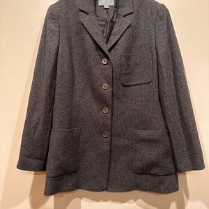 TALORA Charcoal Gray 100% Wool Silk Nylon Four Button Blazer Sz 12 Jacket Coat